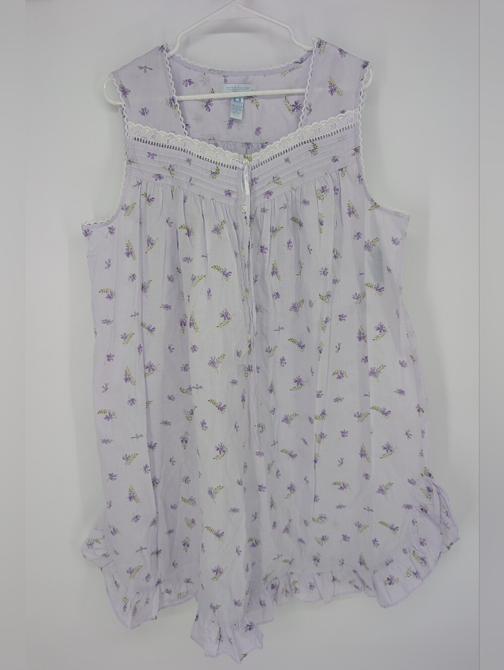 Vtg Erika Taylor Intimates XL Lavender Floral Cotton Nightgown Cottagecore NWT